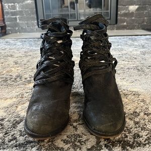 Black leather booties